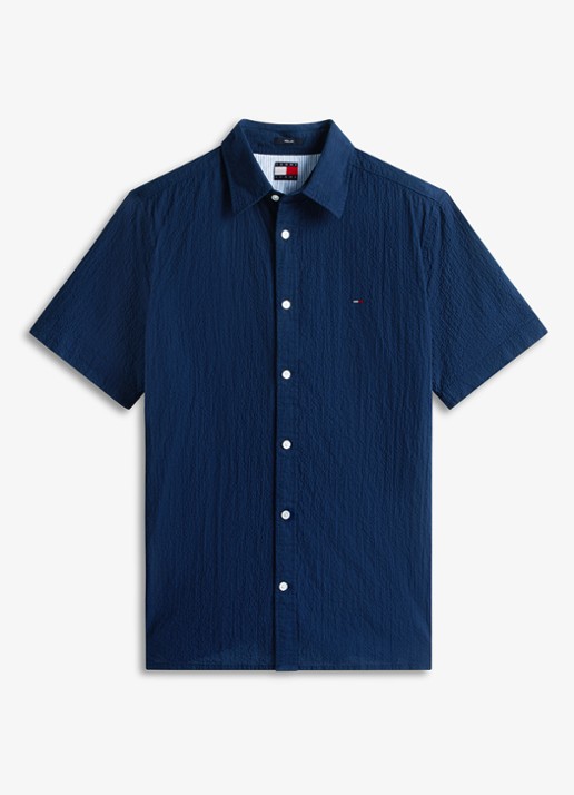 Tommy Hilfiger Regular fit overhemd in linnenblend - voorkant dark night navy-c1g
