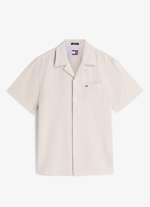 Tommy Hilfiger Regular fit overhemd in linnenblend - voorkant classic beige-aci / beige