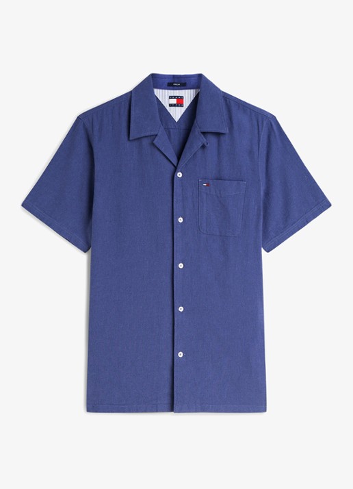 Tommy Hilfiger Regular fit overhemd in linnenblend - voorkant 4 blue storm-c6q / blauw