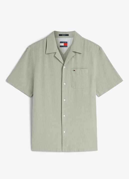 Tommy Hilfiger Regular fit overhemd in linnenblend - voorkant 3 spring olive-pmo / groen