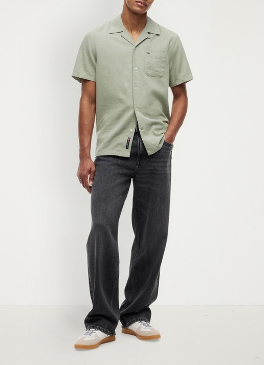 Tommy Hilfiger Regular fit overhemd in linnenblend - voorkant 4 spring olive-pmo / groen