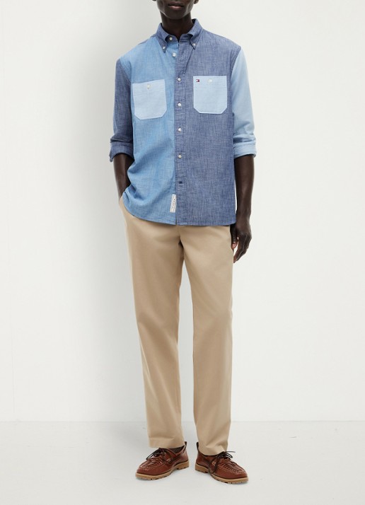 Tommy Hilfiger Regular fit overhemd met colour blocking - voorkant 2 blauw