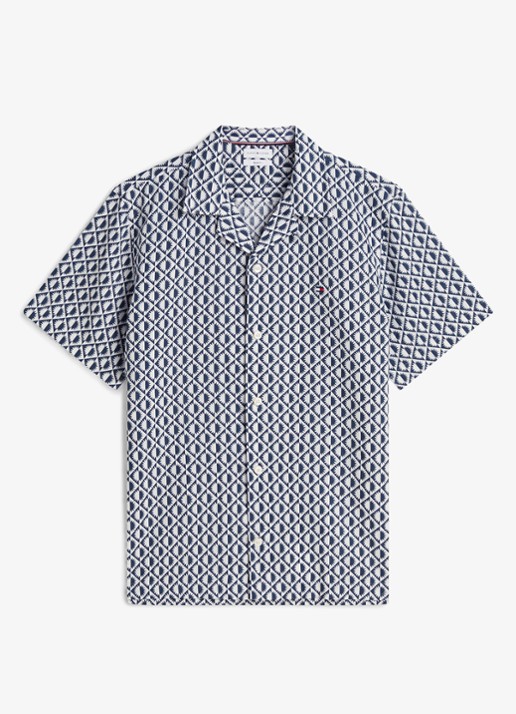 Tommy Hilfiger Regular fit overhemd met grafische print - voorkant donkerblauw