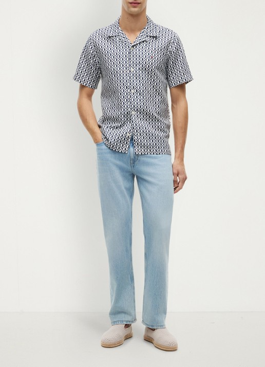 Tommy Hilfiger Regular fit overhemd met grafische print - voorkant 2 donkerblauw