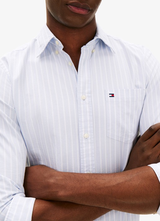 Tommy Hilfiger Regular fit overhemd met streepprint en borstzak - detail 4 lichtblauw