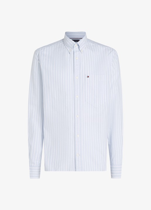 Tommy Hilfiger Regular fit overhemd met streepprint en borstzak - voorkant lichtblauw