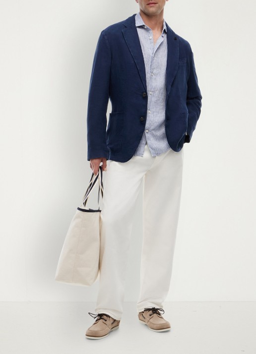 Tommy Hilfiger Regular fit overhemd met streepprint - voorkant 5 lichtblauw