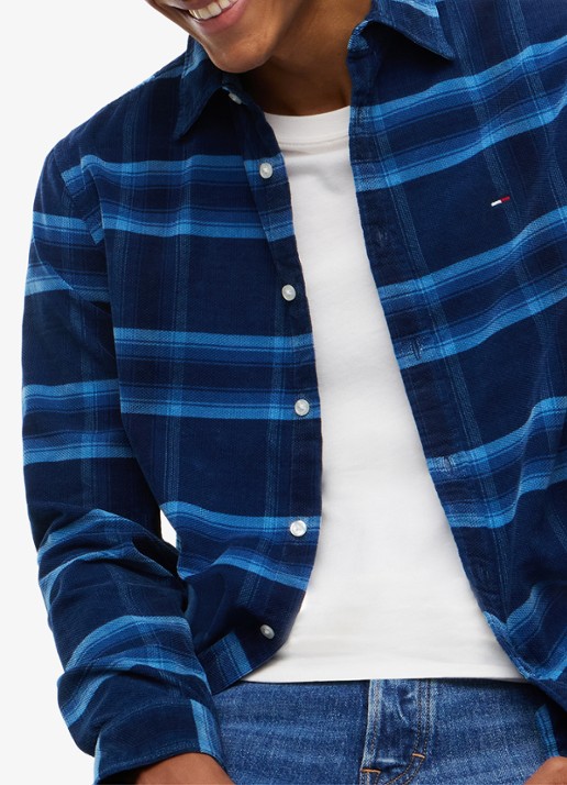 Tommy Hilfiger Regular fit overhemd van corduroy met ruitdessin - detail 5 donkerblauw