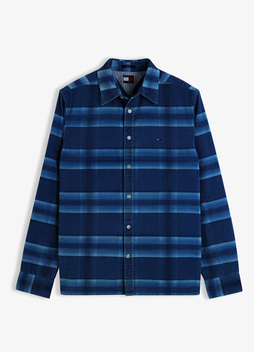 Tommy Hilfiger Regular fit overhemd van corduroy met ruitdessin - voorkant donkerblauw
