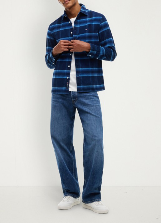 Tommy Hilfiger Regular fit overhemd van corduroy met ruitdessin - voorkant 2 donkerblauw