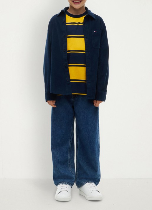 Tommy Hilfiger Regular fit overhemd van corduroy  - voorkant 5 donkerblauw