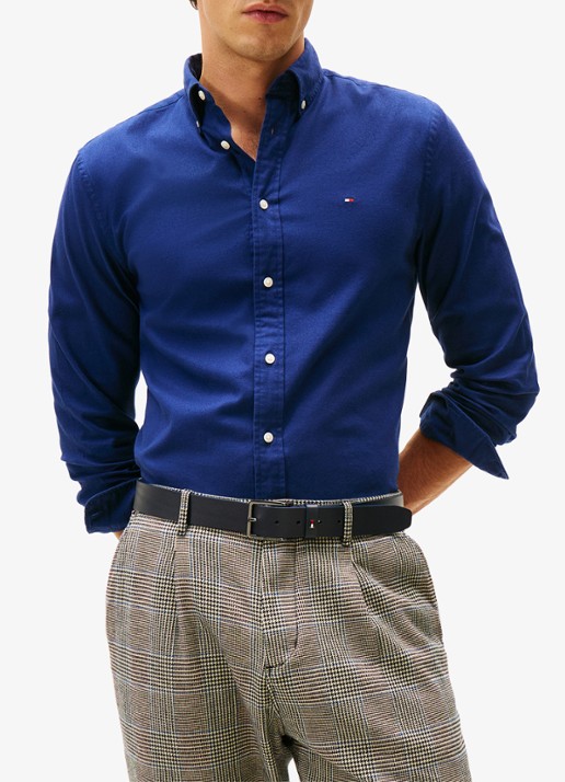 Tommy Hilfiger Regular fit overhemd van flanel - detail donkerblauw
