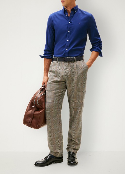 Tommy Hilfiger Regular fit overhemd van flanel - voorkant 5 donkerblauw