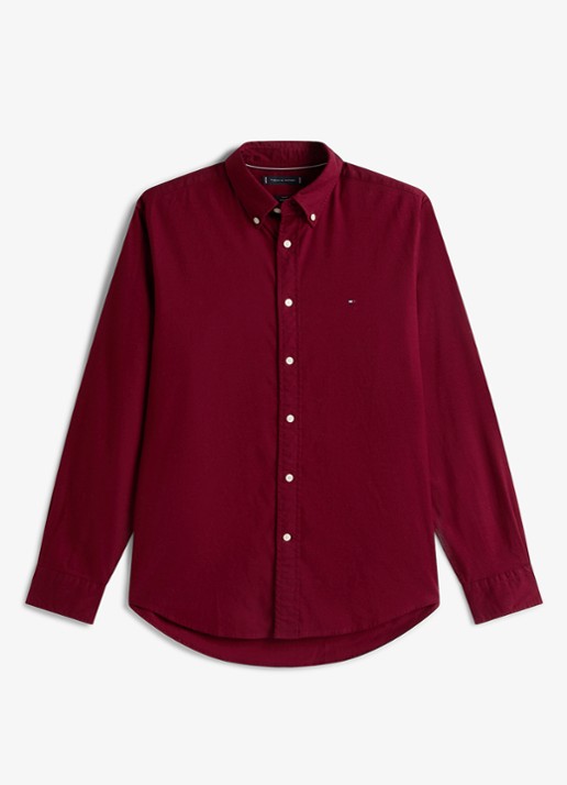 Tommy Hilfiger Regular fit overhemd van flanel - voorkant 3 bordeauxrood