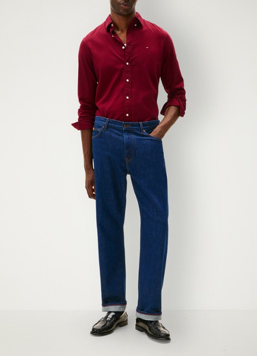 Tommy Hilfiger Regular fit overhemd van flanel - voorkant 4 bordeauxrood