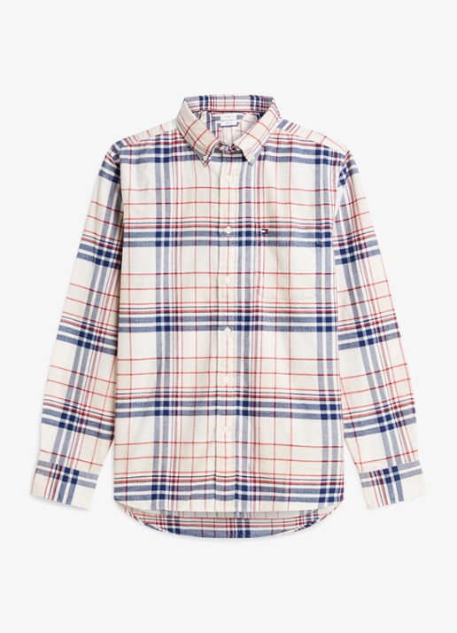 Tommy Hilfiger Regular fit overhemd van katoen met ruitdessin  - voorkant ivoor