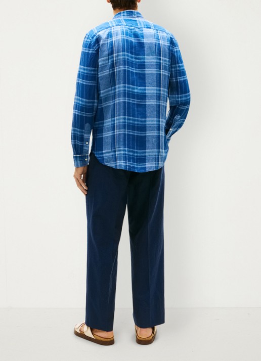 Tommy Hilfiger Regular fit overhemd van linnen met ruitdessin - achterkant blauw