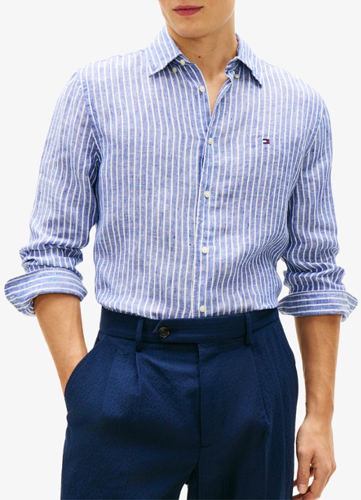 Tommy Hilfiger Regular fit overhemd van linnen met streepprint