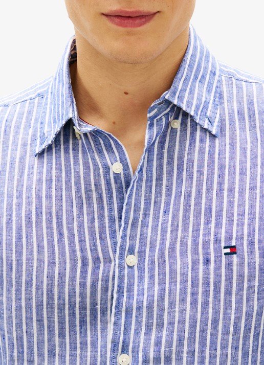 Tommy Hilfiger Regular fit overhemd van linnen met streepprint - detail 4 wedge blue / stripe-0a4 / blauw