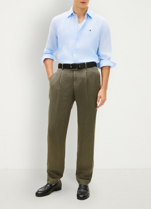 Tommy Hilfiger Regular fit overhemd van linnen met streepprint - voorkant 2 cloudy blue / stripe-0a5 / lichtblauw
