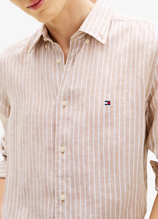 Tommy Hilfiger Regular fit overhemd van linnen met streepprint - detail 4 beige