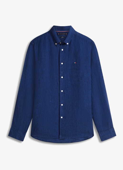 Tommy Hilfiger Regular fit overhemd van linnen - voorkant 4 carbon navy-dcc / donkerblauw