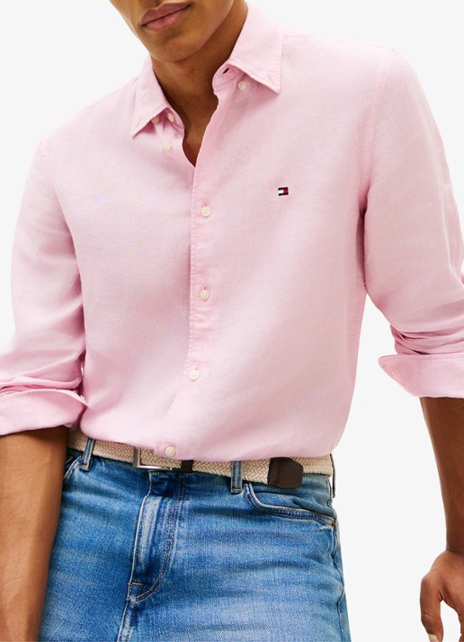 Tommy Hilfiger Regular fit overhemd van linnen - detail 4 roze
