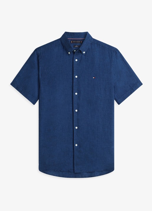 Tommy Hilfiger Regular fit overhemd van linnen - voorkant 2 donkerblauw