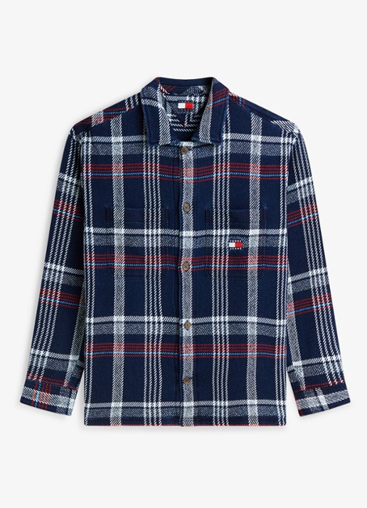Tommy Hilfiger Regular fit overshirt met geruit dessin - voorkant 3 donkerblauw