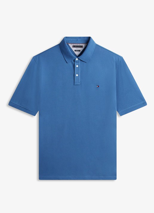 Tommy Hilfiger Regular fit polo in katoenblend - voorkant zeegroen