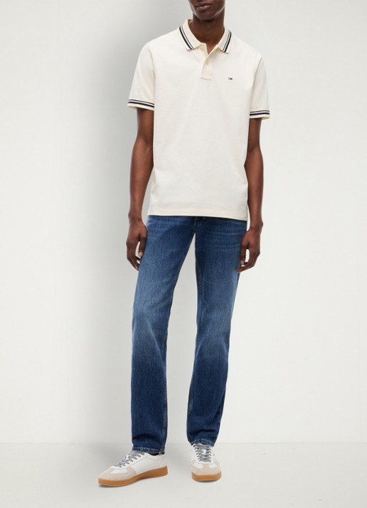 Tommy Hilfiger Regular fit polo met gestreept detail - voorkant 2 creme