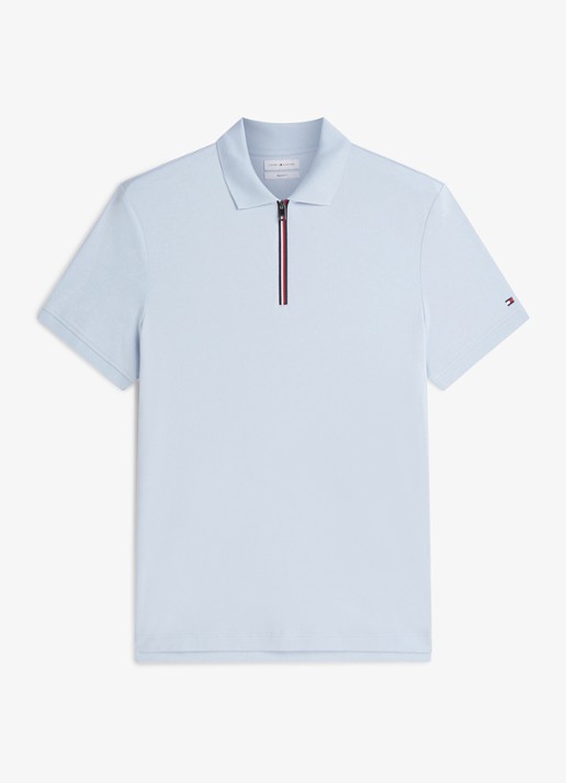 Tommy Hilfiger Regular fit polo met halve rits - voorkant 4 lichtblauw