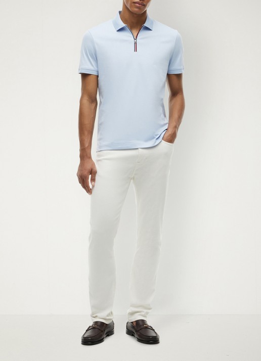 Tommy Hilfiger Regular fit polo met halve rits - voorkant 5 lichtblauw