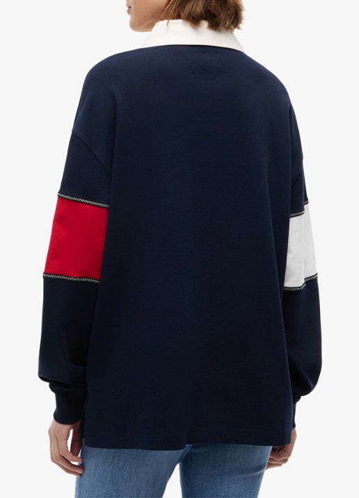 Tommy Hilfiger Regular fit polo met logo - achterkant 3 donkerblauw