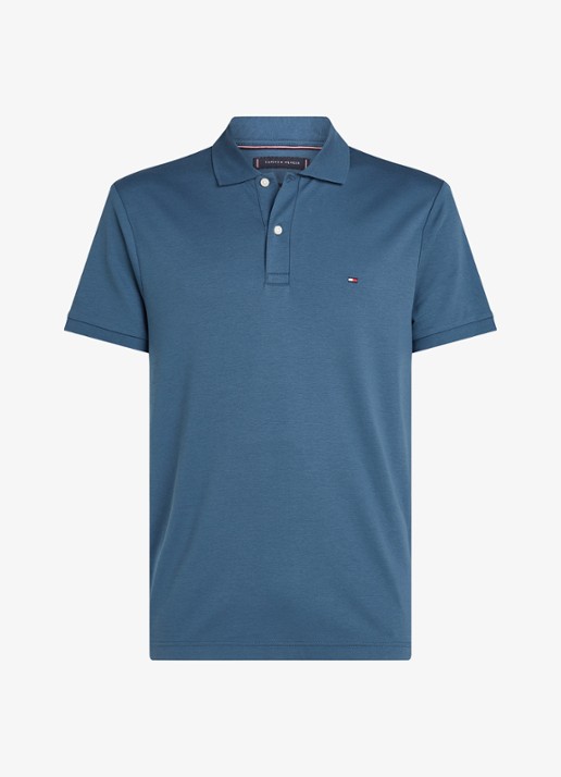 Tommy Hilfiger Regular fit polo met logo - voorkant 7 staalblauw