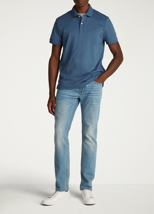 Tommy Hilfiger Regular fit polo met logo - voorkant 2 staalblauw