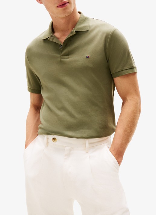 Tommy Hilfiger Regular fit polo met logo - detail battle green-pli / groen
