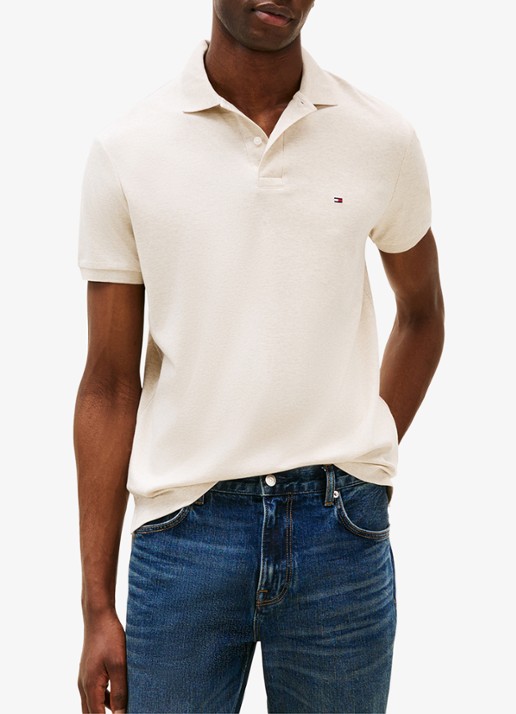 Tommy Hilfiger Regular fit polo met logo - detail creme