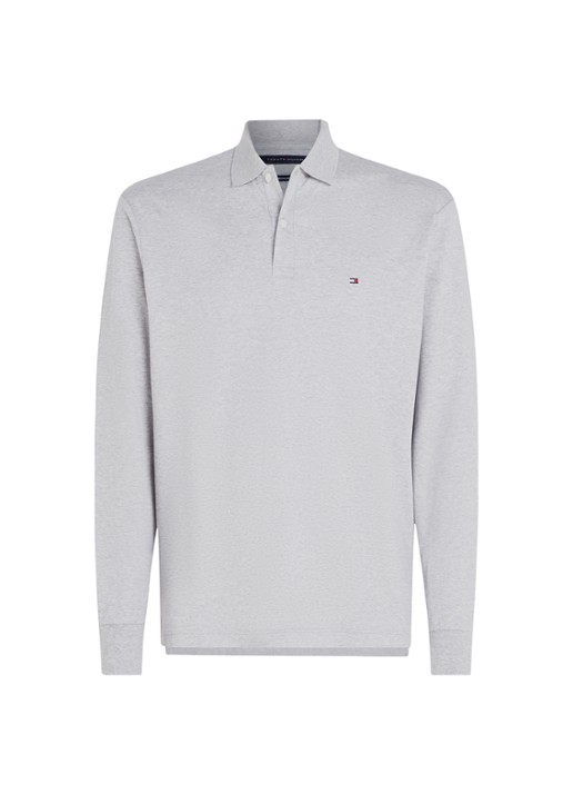 Tommy Hilfiger Regular fit polo met logo - voorkant grijsmele