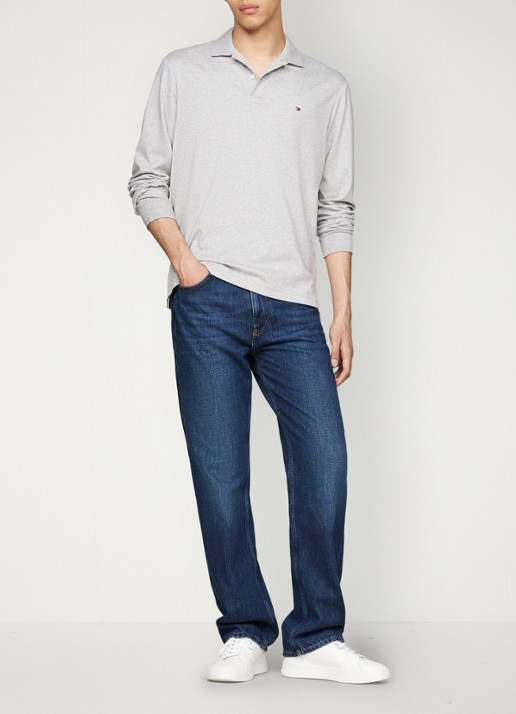 Tommy Hilfiger Regular fit polo met logo - voorkant 2 grijsmele