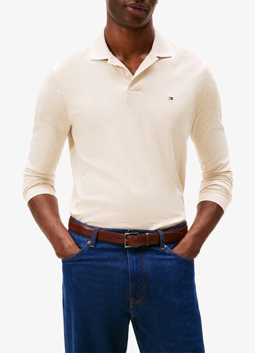 Tommy Hilfiger Regular fit polo met logo - detail beige