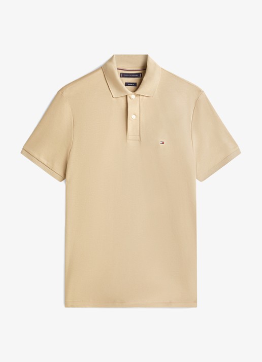 Tommy Hilfiger Regular fit polo met logo - voorkant sandalwood-rbt / bruin
