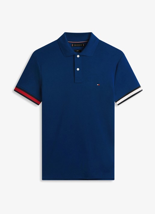 Tommy Hilfiger Regular fit polo met logo - voorkant donkerblauw