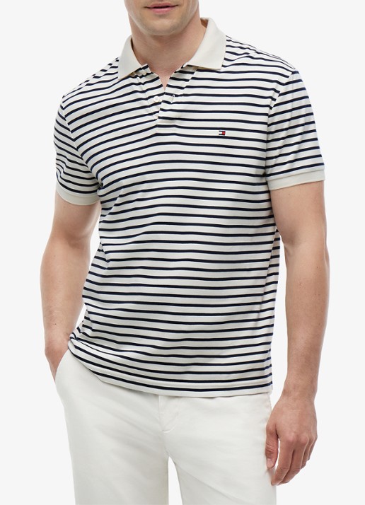 Tommy Hilfiger Regular fit polo met logo - detail 4 ivory petal / navy blue-0fa / blauw