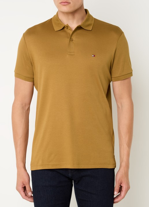 Tommy Hilfiger Regular fit polo met logoborduring - detail 3 okergeel