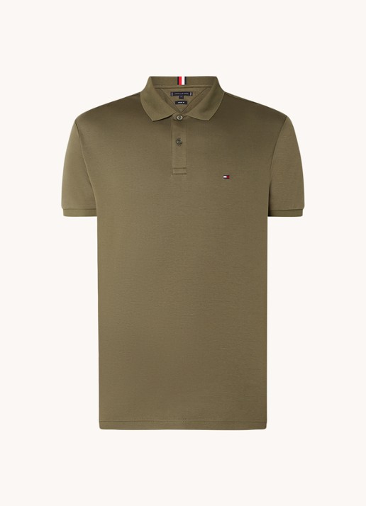 Tommy Hilfiger Regular fit polo met logoborduring - voorkant 2 legergroen