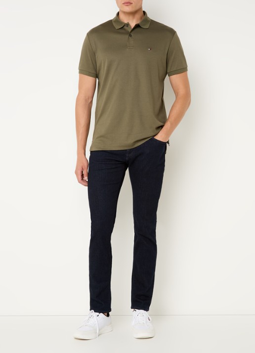 Tommy Hilfiger Regular fit polo met logoborduring - voorkant 3 legergroen