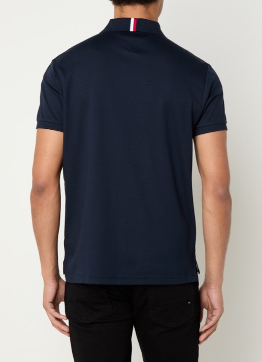 Tommy Hilfiger Regular fit polo met logoborduring - achterkant donkerblauw
