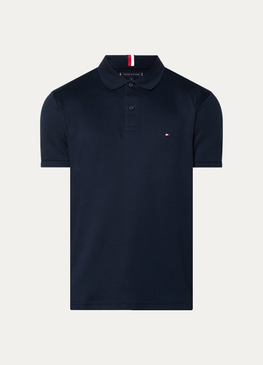 Tommy Hilfiger Regular fit polo met logoborduring - voorkant 3 donkerblauw