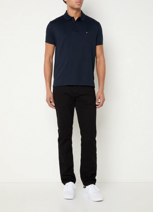Tommy Hilfiger Regular fit polo met logoborduring - voorkant 4 donkerblauw